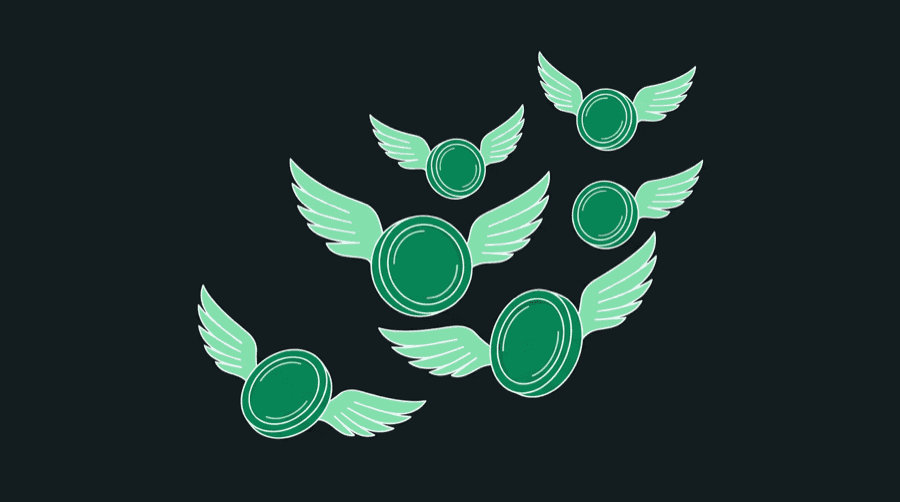 Illustration of winged coins flying away